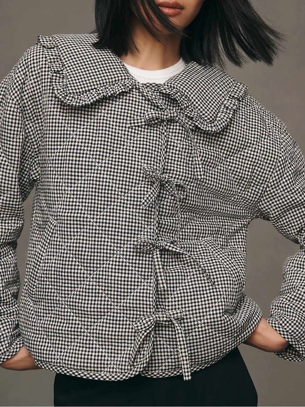 Anthropologie Maeve Hazel Black & White Gingham Quilted Jacket Top, XXS
